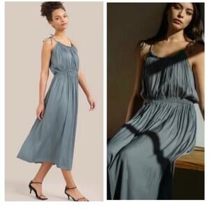 Modern Citizen Aileen Dress Sz S Slate Blue Pleated Midi European Summer Flowy